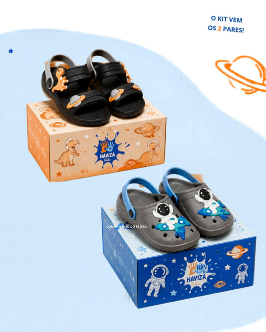 Combo Kids Haviza: Kit Infantil Menino Babuche e Sandália Antimicrobiana