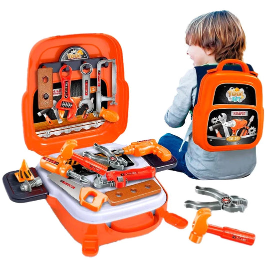 Kit Maleta de Ferramentas Infantil 3 em 1 - Bancada de Trabalho Educativa Portátil