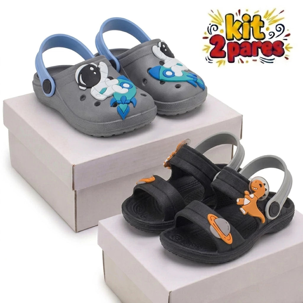 Combo Kids Haviza: Kit Infantil Menino Babuche e Sandália Antimicrobiana
