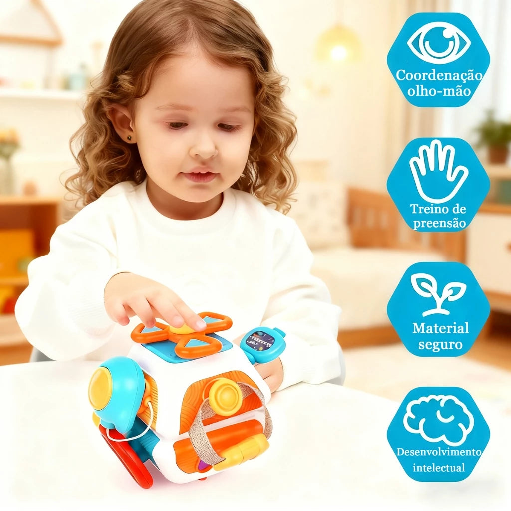 Cubo Sensorial Montessoriano - Brinquedo Educativo para Estimulação de Bebês