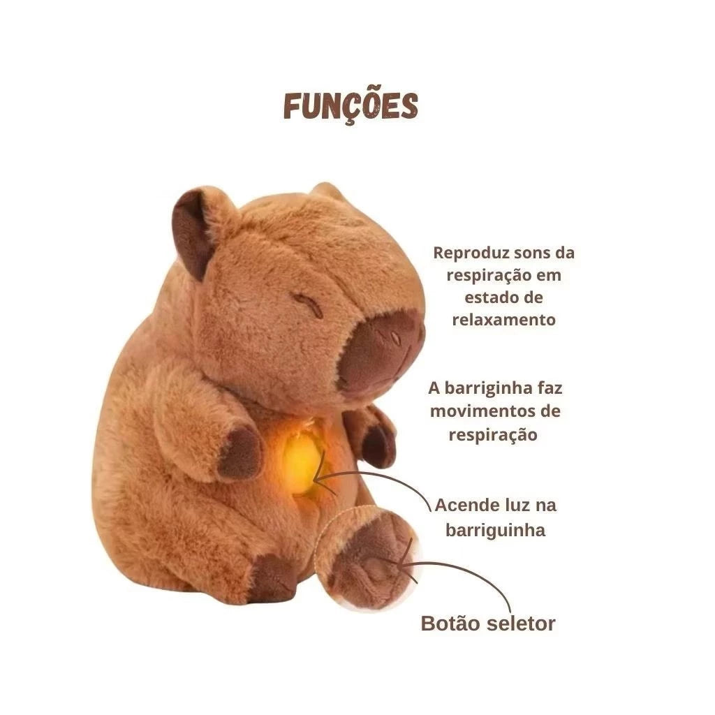 Capivara de Pelúcia que Respira Original - Anti-Ansiedade com Luz e Som Relaxante