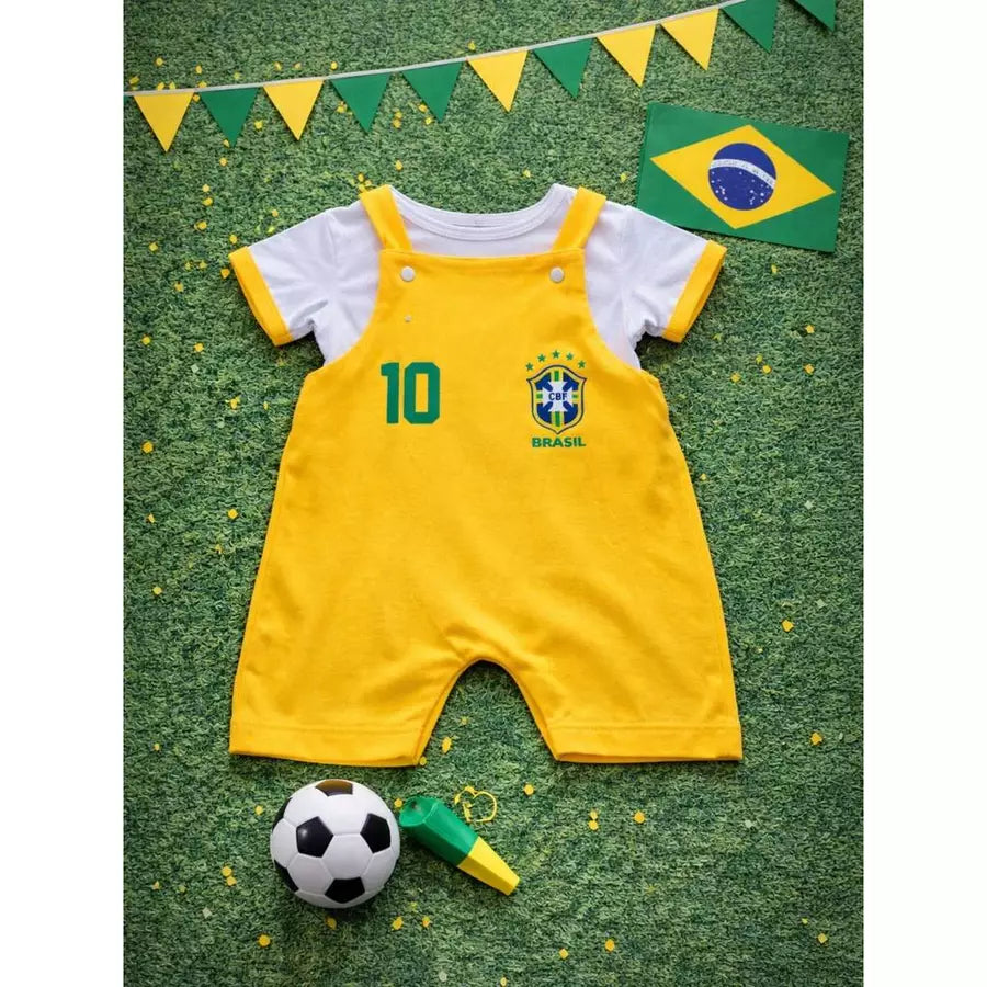 Jardineira do Bebê Menino  + Camisa Copa do Mundo
