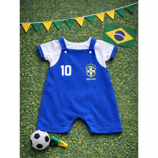 Jardineira do Bebê Menino  + Camisa Copa do Mundo